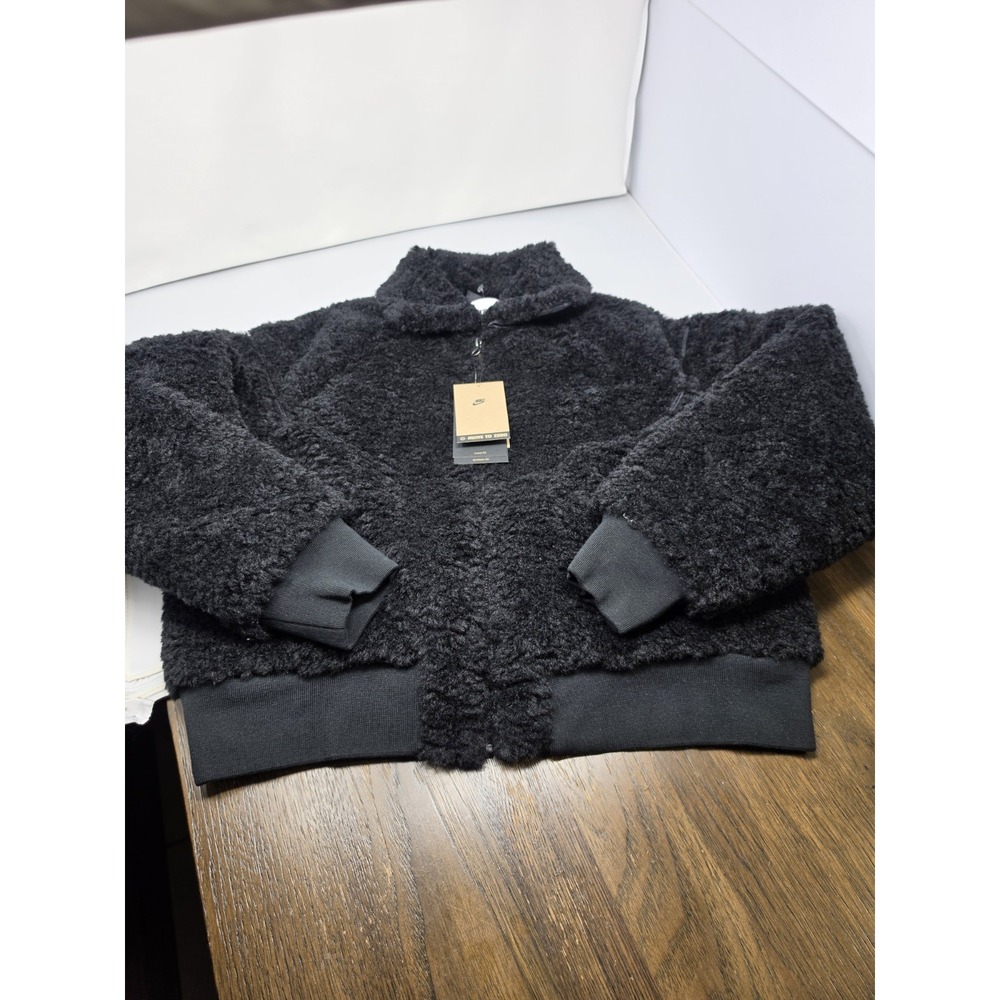 Nike Sportswear Essential Fur Bomber Jacket BLACK SIZE Medium NWT